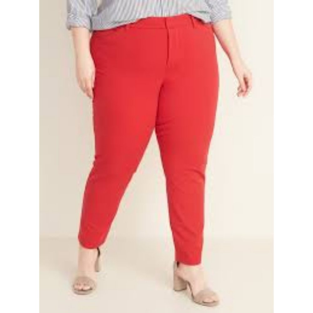 Old Navy Pants Pixie Slim Fitted Ankle Cotton Trousers Vibrant Bold Red 14